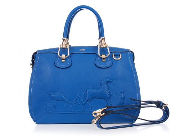 Hermes 2013 Horse Draw Carriage Embossed Blue Gold
